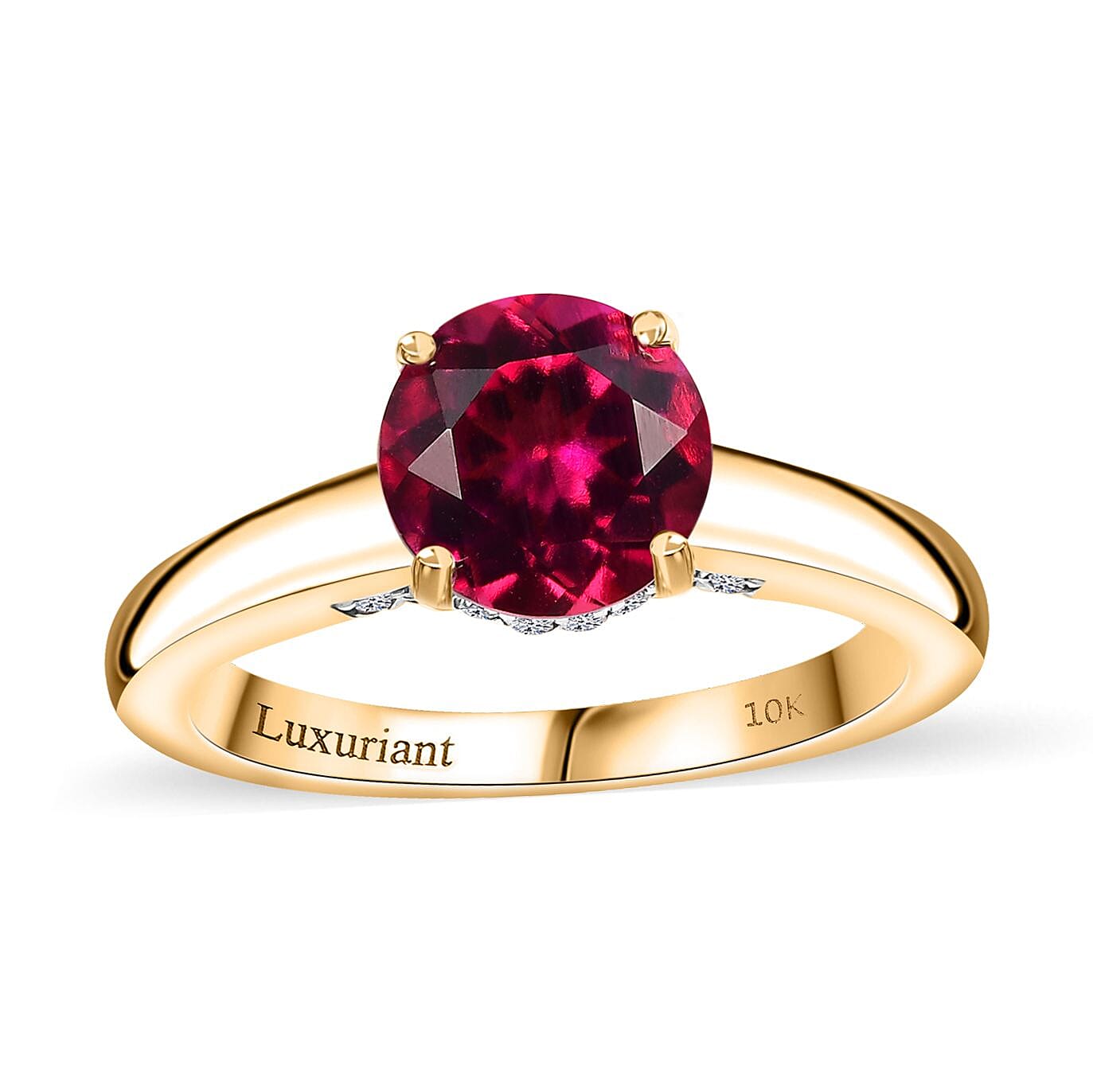 Certified & Appraised AAA Luxuriant Bixbite (LG) and E-F VS Lab Grown Diamond 2.10 ctw Ring in 10K Yellow Gold