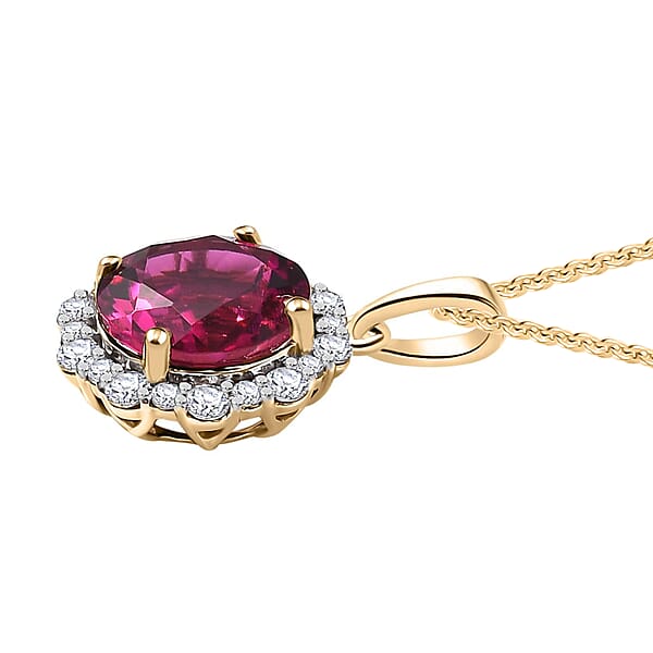 Certified & Appraised AAA Luxuriant Bixbite (LG) And E-F VS Lab Grown Diamond 3.51 Ctw Pendant Necklace In 10K Yellow Gold 18 Inches