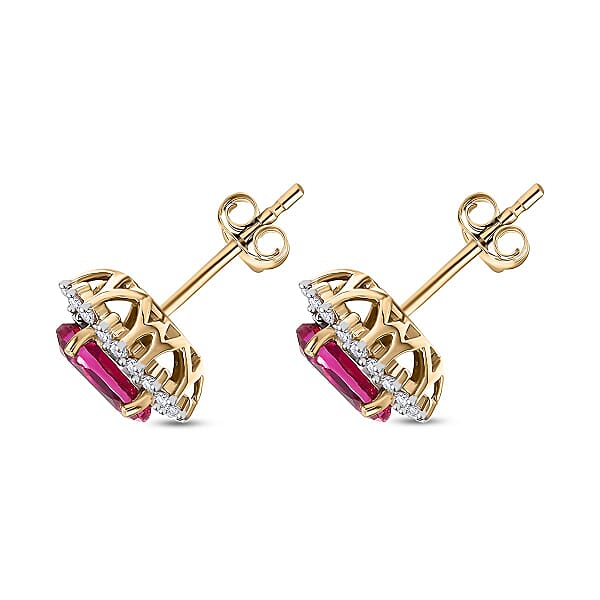 Certified & Appraised AAA Luxuriant Bixbite (LG) And E-F VS Lab Grown Diamond 2.29 Ctw Sunburst Earrings In 10K Yellow Gold