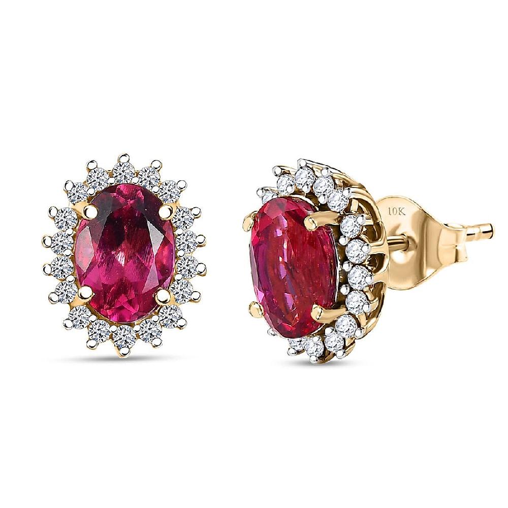 Certified & Appraised AAA Luxuriant Bixbite (LG) and E-F VS Lab Grown Diamond 2.29 ctw Sunburst Earrings in 10K Yellow Gold