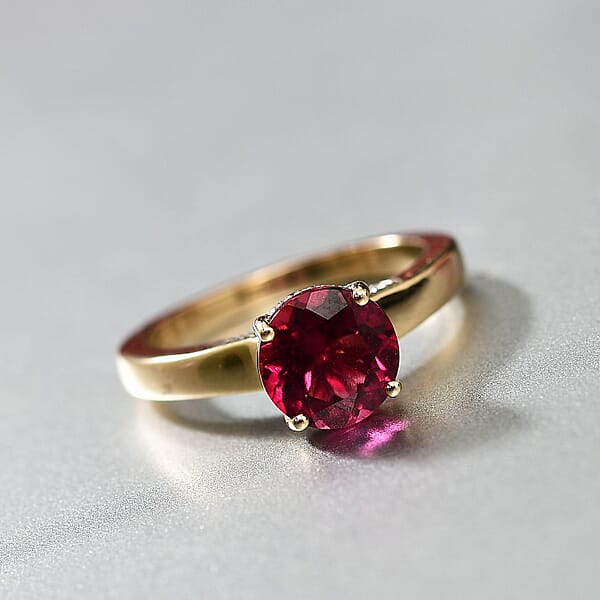 Certified & Appraised AAA Luxuriant Bixbite (LG) And E-F VS Lab Grown Diamond 2.10 Ctw Ring In 10K Yellow Gold