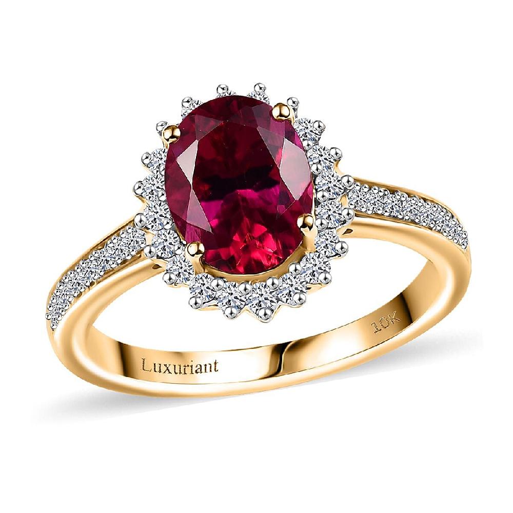 Certified & Appraised AAA Luxuriant Bixbite (LG) and E-F VS Lab Grown Diamond 2.15 ctw Ring in 10K Yellow Gold