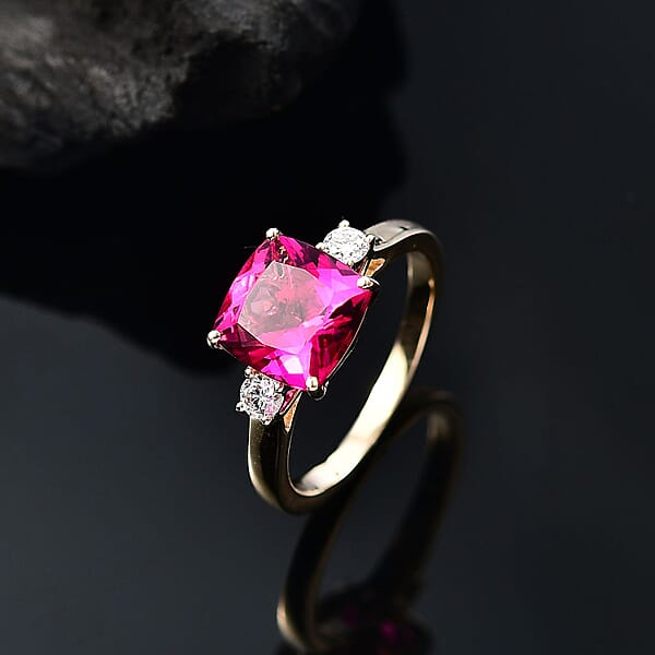 Certified & Appraised AAA Luxuriant Bixbite (LG) And Lab Grown Diamond E-F VS 3.09 Ctw Ring In 10K Yellow Gold