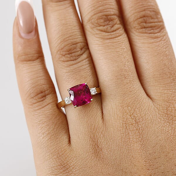 Certified & Appraised AAA Luxuriant Bixbite (LG) And Lab Grown Diamond E-F VS 3.09 Ctw Ring In 10K Yellow Gold