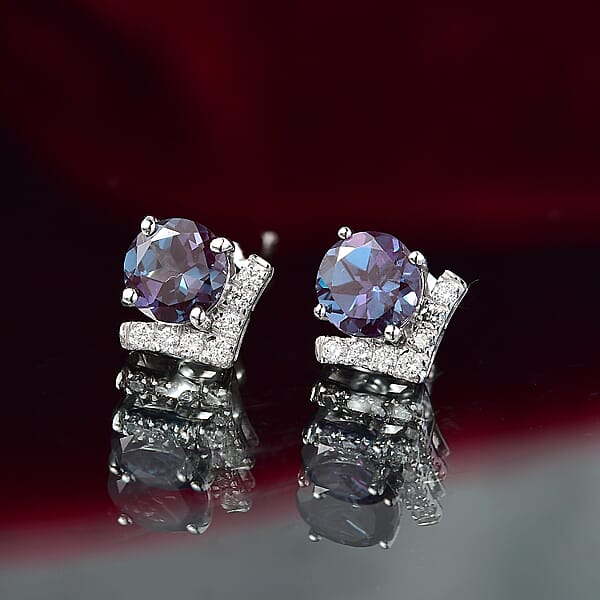 Certified & Appraised AAA Luxuriant Lab Grown Alexandrite And G-H SI Lab Grown Diamond 3.54 Ctw Earrings In 10K White Gold