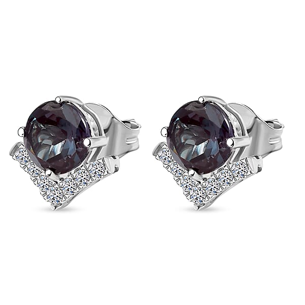 Certified & Appraised AAA Luxuriant Lab Grown Alexandrite And G-H SI Lab Grown Diamond 3.54 Ctw Earrings In 10K White Gold