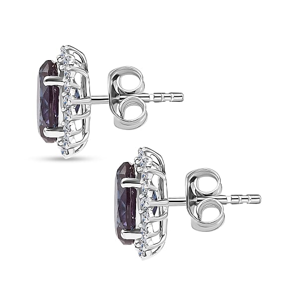 Certified & Appraised AAA Luxuriant Lab Grown Alexandrite And G-H SI Lab Grown Diamond 3.60 Ctw Stud Earrings In 10K White Gold