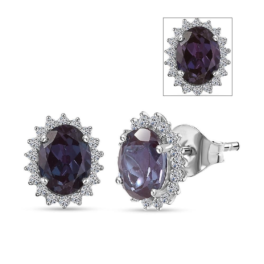 Certified & Appraised AAA Luxuriant Lab Grown Alexandrite and G-H SI Lab Grown Diamond 3.60 ctw Stud Earrings in 10K White Gold