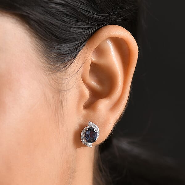 Certified & Appraised AAA Luxuriant Lab Grown Alexandrite And G-H SI Lab Grown Diamond 3.73 Ctw Earrings In 10K White Gold