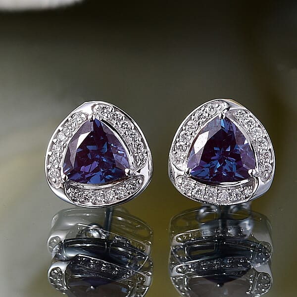 Certified & Appraised AAA Luxuriant Lab Grown Alexandrite And G-H SI Lab Grown Diamond 3.20 Ctw Earrings In 10K White Gold