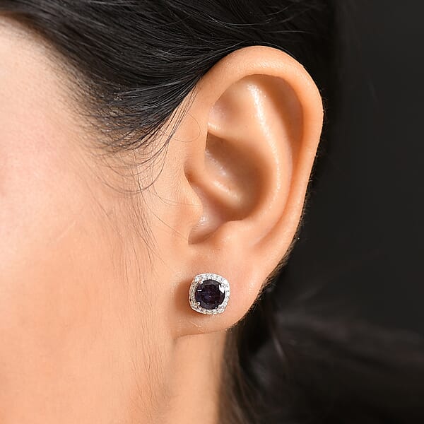 Certified & Appraised AAA Luxuriant Lab Grown Alexandrite And G-H SI Lab Grown Diamond 2.90 Ctw Stud Earrings In 10K White Gold