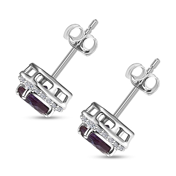 Certified & Appraised AAA Luxuriant Lab Grown Alexandrite And G-H SI Lab Grown Diamond 2.90 Ctw Stud Earrings In 10K White Gold