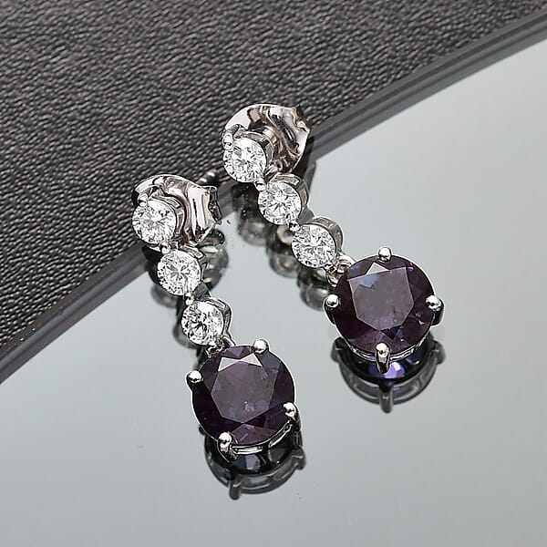 Certified & Appraised AAA Luxuriant Lab Grown Alexandrite And G-H SI Lab Grown Diamond 3.93 Ctw Earrings In 10K White Gold
