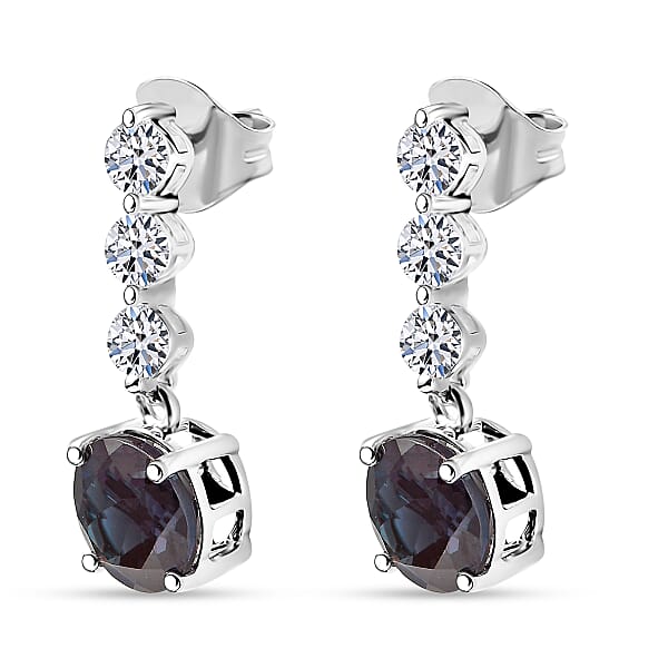 Certified & Appraised AAA Luxuriant Lab Grown Alexandrite And G-H SI Lab Grown Diamond 3.93 Ctw Earrings In 10K White Gold