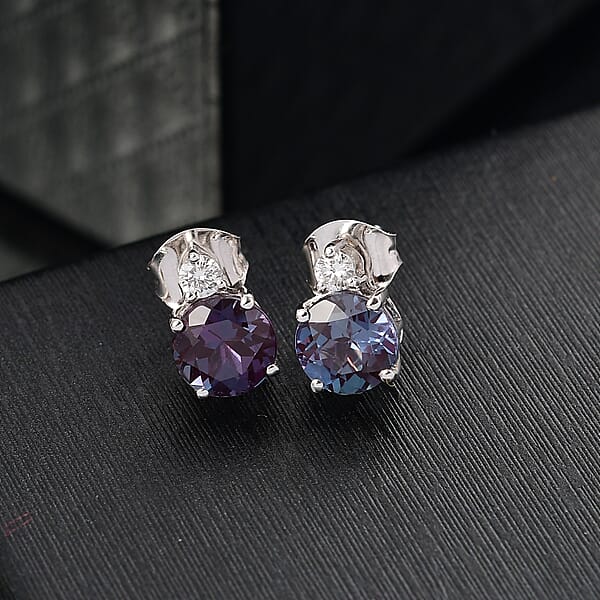 Certified & Appraised AAA Luxuriant Lab Grown Alexandrite And G-H SI Lab Grown Diamond 2.68 Ctw Earrings In 10K White Gold