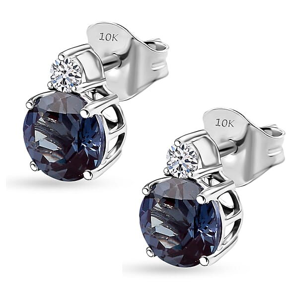 Certified & Appraised AAA Luxuriant Lab Grown Alexandrite And G-H SI Lab Grown Diamond 2.68 Ctw Earrings In 10K White Gold