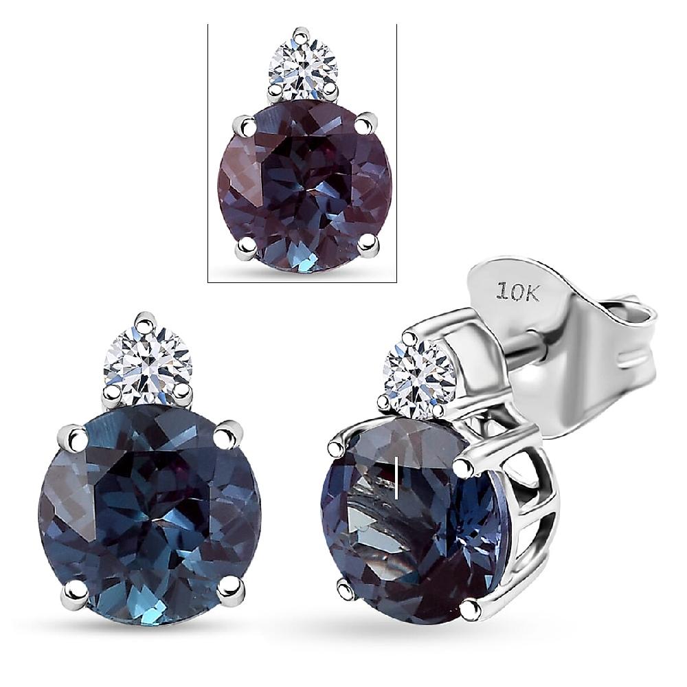 Certified & Appraised AAA Luxuriant Lab Grown Alexandrite and G-H SI Lab Grown Diamond 2.68 ctw Earrings in 10K White Gold