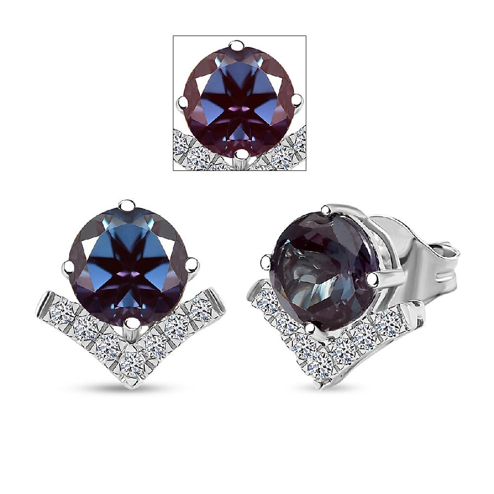 Certified & Appraised AAA Luxuriant Lab Grown Alexandrite And G-H SI Lab Grown Diamond 3.54 Ctw Earrings In 10K White Gold