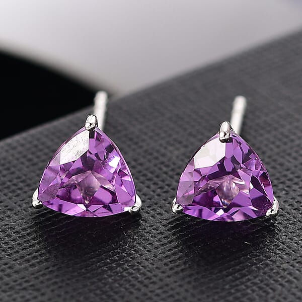 Certified & Appraised AAA Luxuriant Lab Grown Purple Sapphire 3.35 Ctw Solitaire Stud Earrings In 10K White Gold