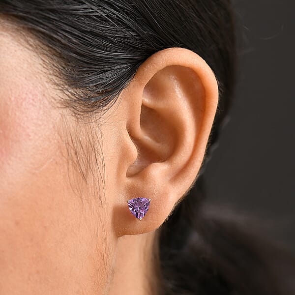 Certified & Appraised AAA Luxuriant Lab Grown Purple Sapphire 3.35 Ctw Solitaire Stud Earrings In 10K White Gold