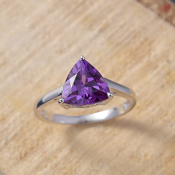 Certified & Appraised AAA Luxuriant Lab Grown Purple Sapphire 3.90 Ctw Solitaire Ring In 10K White Gold