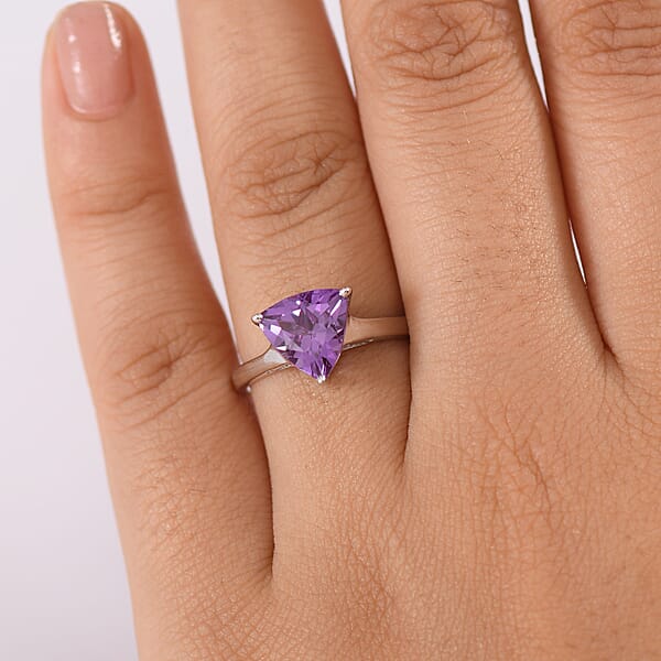 Certified & Appraised AAA Luxuriant Lab Grown Purple Sapphire 3.90 Ctw Solitaire Ring In 10K White Gold