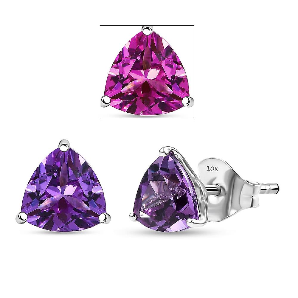 Certified & Appraised AAA Luxuriant Lab Grown Purple Sapphire 3.35 ctw Solitaire Stud Earrings in 10K White Gold