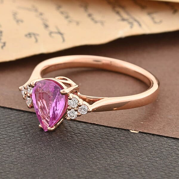 Certified & Appraised AAA Madagascar Pink Sapphire And SI Diamond 1.25 Ctw Ring In Iliana 18K Rose Gold