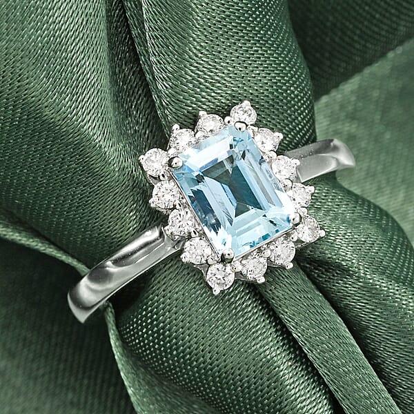 Certified & Appraised AAA Mangoro Aquamarine And Luxuriant Lab Grown Diamond G-H SI 1.84 Ctw Ring In 10K White Gold