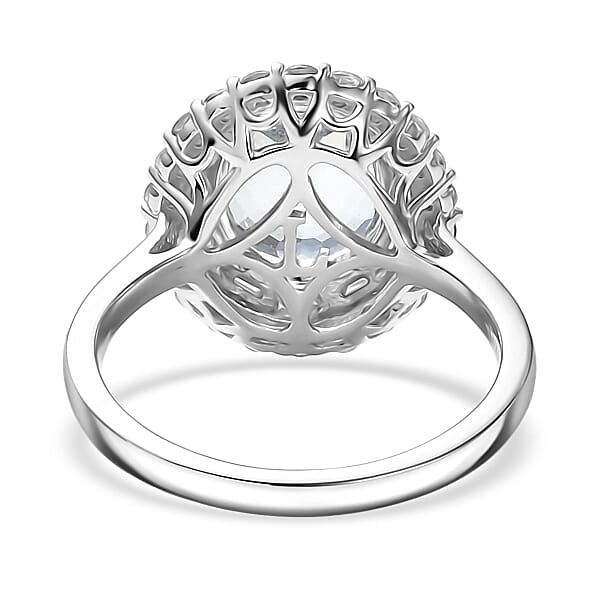 Certified & Appraised AAA Mangoro Aquamarine And Luxuriant Diamond G-H SI 3.11 Ctw Cocktail Ring In 10K White Gold