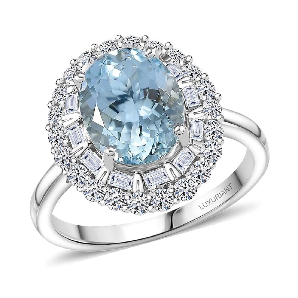 Certified & Appraised AAA Mangoro Aquamarine and Luxuriant Diamond G-H SI 3.11 ctw Cocktail Ring in 10K White Gold
