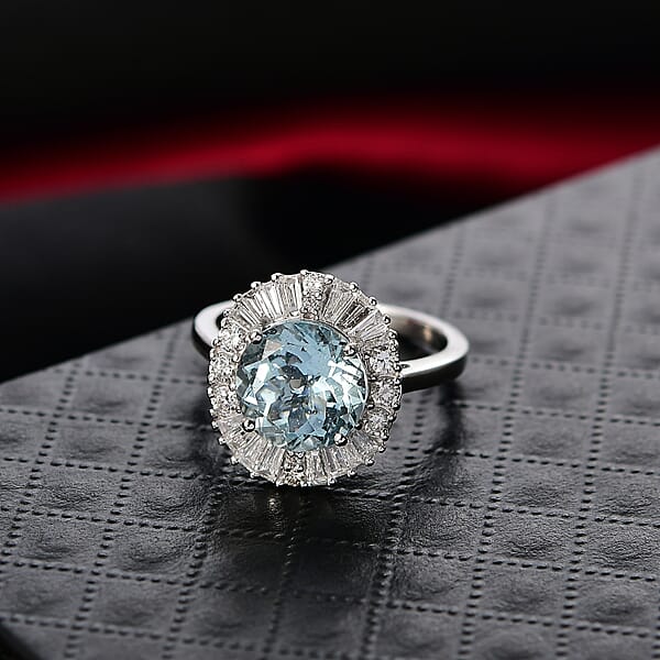 Certified & Appraised AAA Mangoro Aquamarine And Luxuriant Diamond G-H SI 3.00 Ctw Ring In 10K White Gold