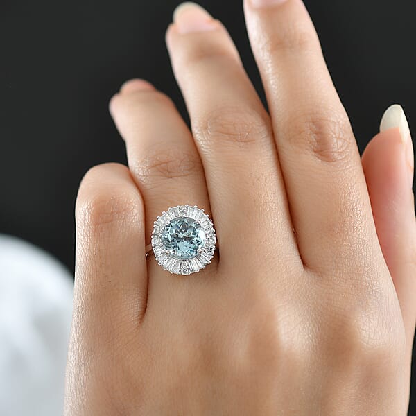 Certified & Appraised AAA Mangoro Aquamarine And Luxuriant Diamond G-H SI 3.00 Ctw Ring In 10K White Gold