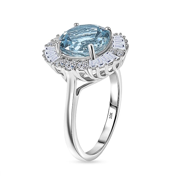 Certified & Appraised AAA Mangoro Aquamarine And Luxuriant Diamond G-H SI 3.00 Ctw Ring In 10K White Gold