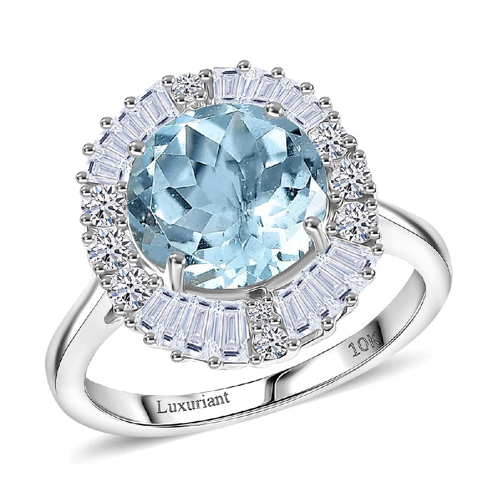 Certified & Appraised AAA Mangoro Aquamarine and Luxuriant Diamond G-H SI 3.00 ctw Ring in 10K White Gold