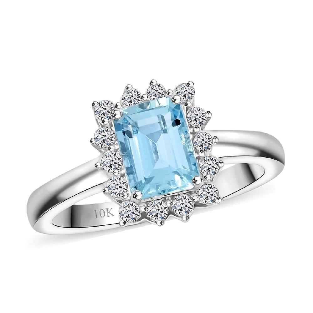 Certified & Appraised AAA Mangoro Aquamarine and Luxuriant Lab Grown Diamond G-H SI 1.84 ctw Ring in 10K White Gold