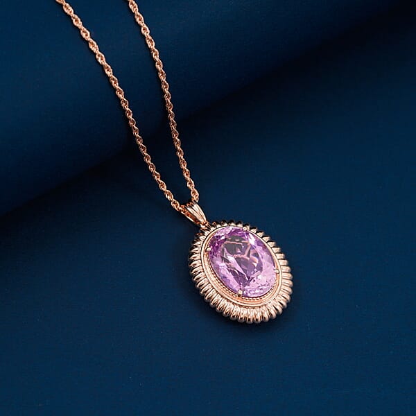 Certified & Appraised AAA Martha Rocha Kunzite 15.11 Ctw Pendant Necklace In 10K Rose Gold 6.43 Grams 18 Inches