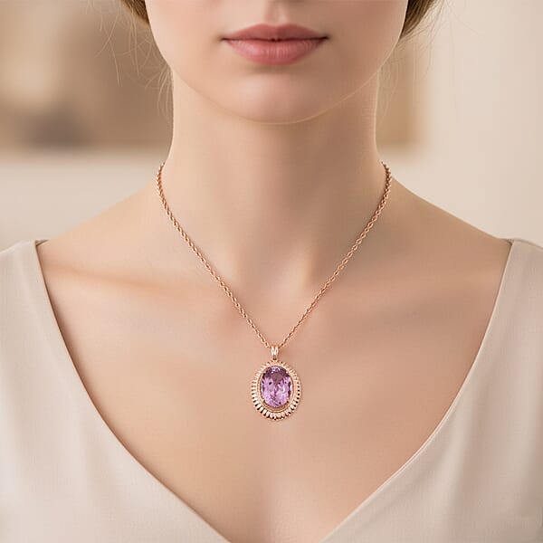 Certified & Appraised AAA Martha Rocha Kunzite 15.11 Ctw Pendant Necklace In 10K Rose Gold 6.43 Grams 18 Inches