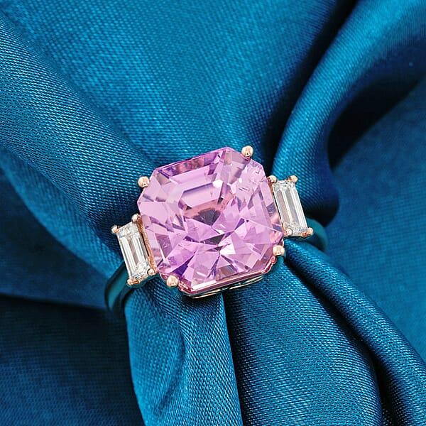 Certified & Appraised AAA Martha Rocha Kunzite And Luxuriant Lab Grown Diamond E-F VS 10.00 Ctw Ring In 10K Rose Gold
