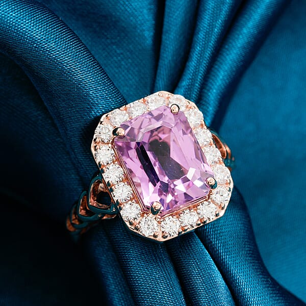 Certified & Appraised AAA Martha Rocha Kunzite And Luxuriant Lab Grown Diamond E-F VS 9.25 Ctw Ring In 10K Rose Gold 5.46 Grams