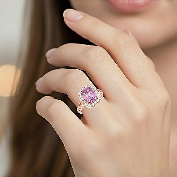Certified & Appraised AAA Martha Rocha Kunzite And Luxuriant Lab Grown Diamond E-F VS 9.25 Ctw Ring In 10K Rose Gold 5.46 Grams