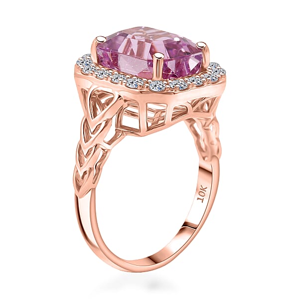 Certified & Appraised AAA Martha Rocha Kunzite And Luxuriant Lab Grown Diamond E-F VS 9.25 Ctw Ring In 10K Rose Gold 5.46 Grams