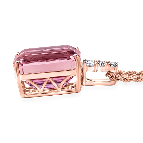 Certified & Appraised AAA Martha Rocha Kunzite And Luxuriant Lab Grown Diamond E-F VS 14.00 Ctw Pendant Necklace In 10K Rose Gold 18 Inches