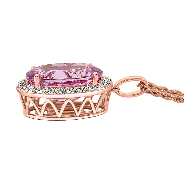 Certified & Appraised AAA Martha Rocha Kunzite And Luxuriant Lab Grown Diamond E-F VS 14.00 Ctw Pendant Necklace In 10K Rose Gold 5.55 Grams 18 Inches