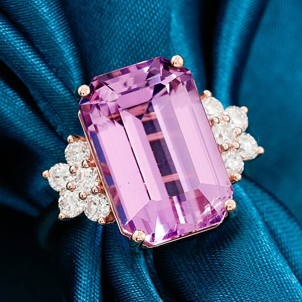 Certified & Appraised AAA Martha Rocha Kunzite And Luxuriant Lab Grown Diamond E-F VS 10.00 Ctw Ring In 10K Rose Gold