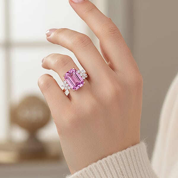 Certified & Appraised AAA Martha Rocha Kunzite And Luxuriant Lab Grown Diamond E-F VS 10.00 Ctw Ring In 10K Rose Gold