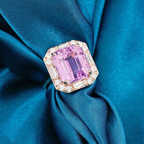 Certified & Appraised AAA Martha Rocha Kunzite Luxuriant Lab Grown Diamond E-F VS 15.00 Ctw Ring In 10K Rose Gold 5.33 Grams
