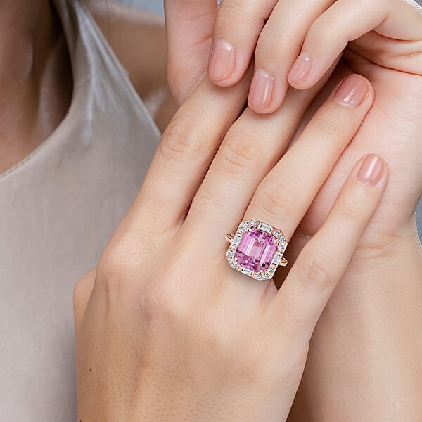 Certified & Appraised AAA Martha Rocha Kunzite Luxuriant Lab Grown Diamond E-F VS 15.00 Ctw Ring In 10K Rose Gold 5.33 Grams