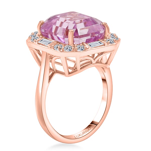 Certified & Appraised AAA Martha Rocha Kunzite Luxuriant Lab Grown Diamond E-F VS 15.00 Ctw Ring In 10K Rose Gold 5.33 Grams