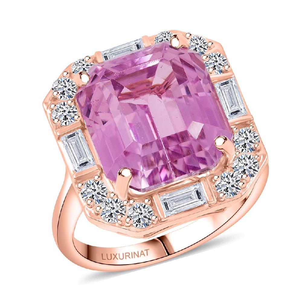Certified & Appraised AAA Martha Rocha Kunzite Luxuriant Lab Grown Diamond E-F VS 15.00 Ctw Ring In 10K Rose Gold 5.33 Grams